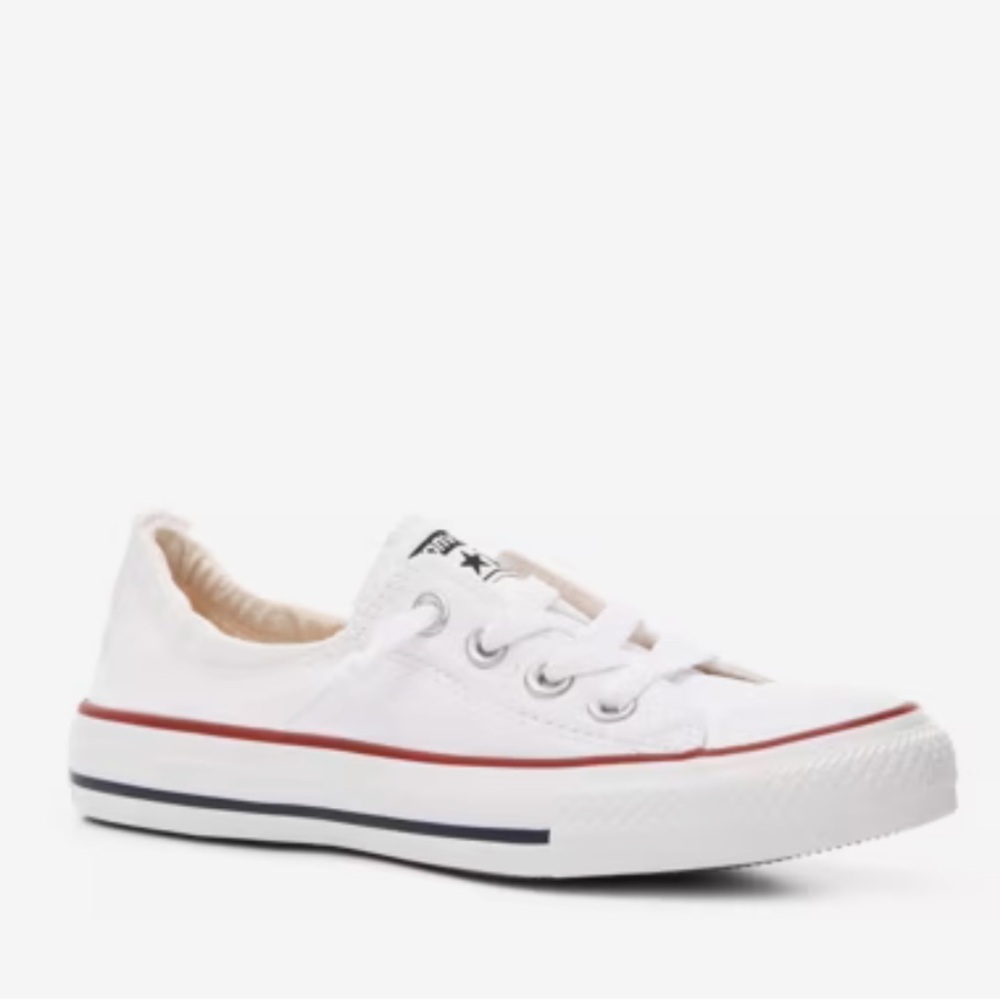Converse White Canvas Low-Top Sneakers with Red and Black Trim